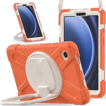 For Samsung Galaxy Tab A9 Case Rotary Kickstand PC+Silicone Cover with Shoulder Strap