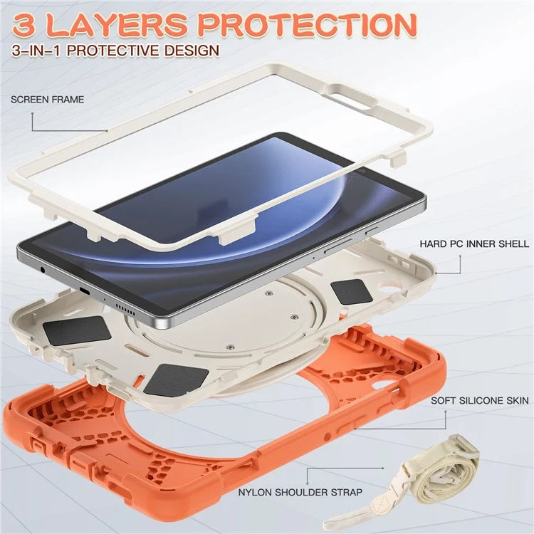 For Samsung Galaxy Tab A9 Case Rotary Kickstand PC+Silicone Cover with Shoulder Strap