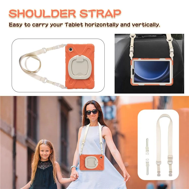 For Samsung Galaxy Tab A9 Case Rotary Kickstand PC+Silicone Cover with Shoulder Strap