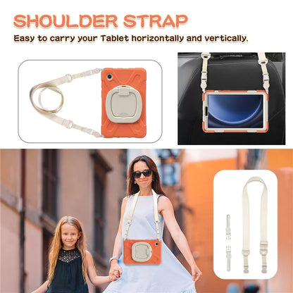 For Samsung Galaxy Tab A9 Case Rotary Kickstand PC+Silicone Cover with Shoulder Strap