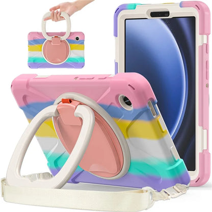 For Samsung Galaxy Tab A9 Case Rotary Kickstand PC+Silicone Cover with Shoulder Strap