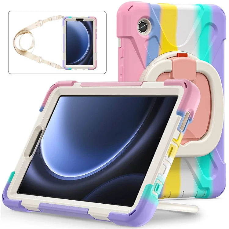 For Samsung Galaxy Tab A9 Case Rotary Kickstand PC+Silicone Cover with Shoulder Strap