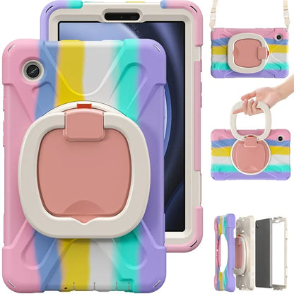 For Samsung Galaxy Tab A9 Case Rotary Kickstand PC+Silicone Cover with Shoulder Strap