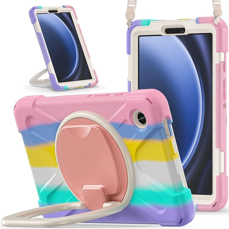 For Samsung Galaxy Tab A9 Case Rotary Kickstand PC+Silicone Cover with Shoulder Strap