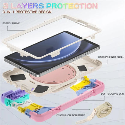 For Samsung Galaxy Tab A9 Case Rotary Kickstand PC+Silicone Cover with Shoulder Strap