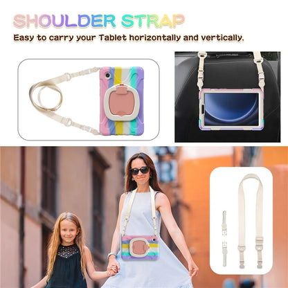 For Samsung Galaxy Tab A9 Case Rotary Kickstand PC+Silicone Cover with Shoulder Strap