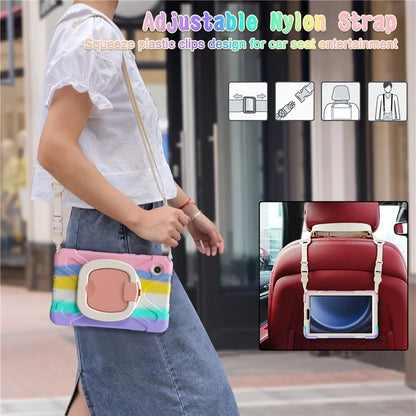 For Samsung Galaxy Tab A9 Case Rotary Kickstand PC+Silicone Cover with Shoulder Strap