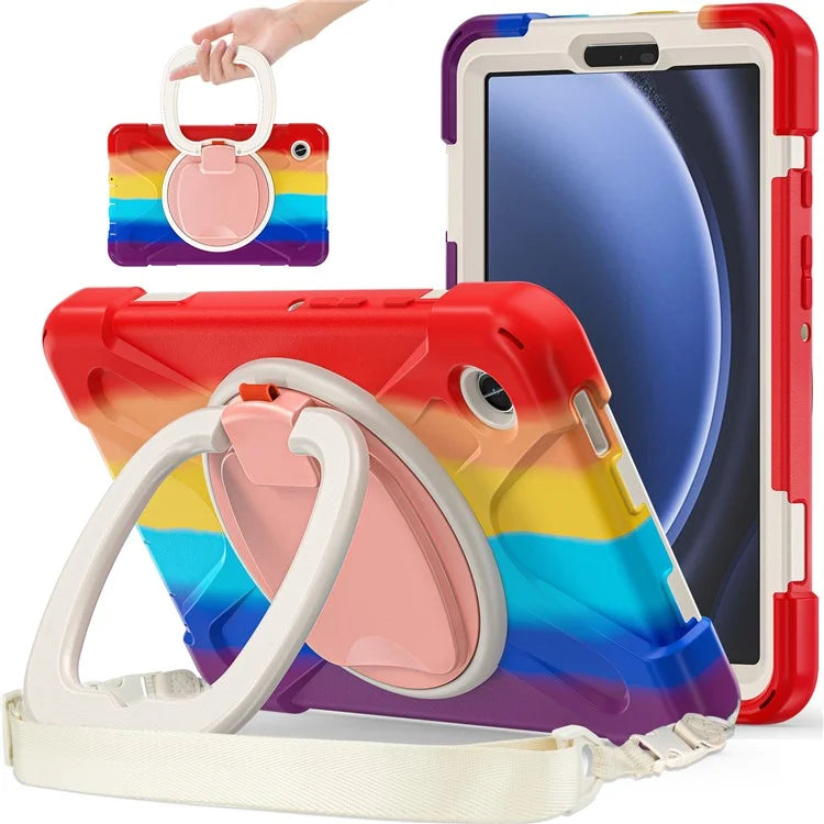 For Samsung Galaxy Tab A9 Case Rotary Kickstand PC+Silicone Cover with Shoulder Strap