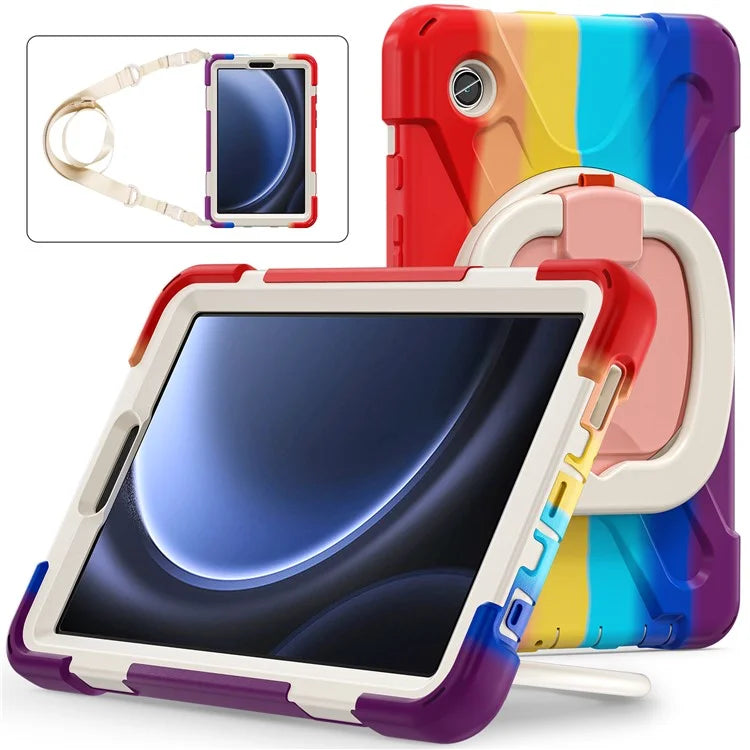 For Samsung Galaxy Tab A9 Case Rotary Kickstand PC+Silicone Cover with Shoulder Strap