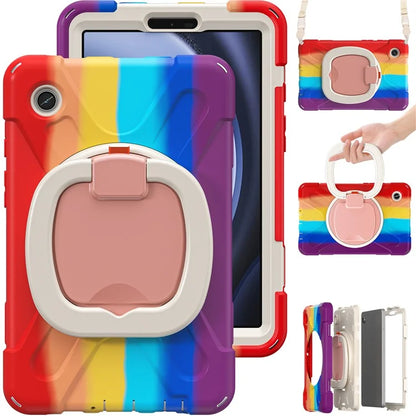 For Samsung Galaxy Tab A9 Case Rotary Kickstand PC+Silicone Cover with Shoulder Strap