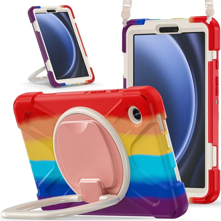 For Samsung Galaxy Tab A9 Case Rotary Kickstand PC+Silicone Cover with Shoulder Strap