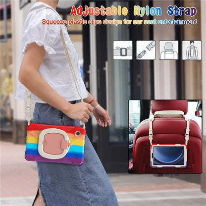 For Samsung Galaxy Tab A9 Case Rotary Kickstand PC+Silicone Cover with Shoulder Strap