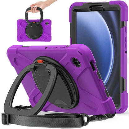 For Samsung Galaxy Tab A9 Case Rotary Kickstand PC+Silicone Cover with Shoulder Strap