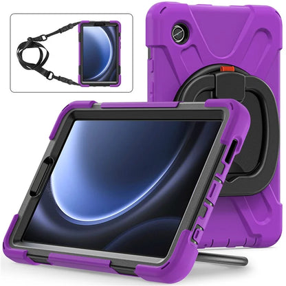 For Samsung Galaxy Tab A9 Case Rotary Kickstand PC+Silicone Cover with Shoulder Strap