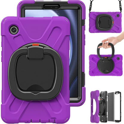 For Samsung Galaxy Tab A9 Case Rotary Kickstand PC+Silicone Cover with Shoulder Strap