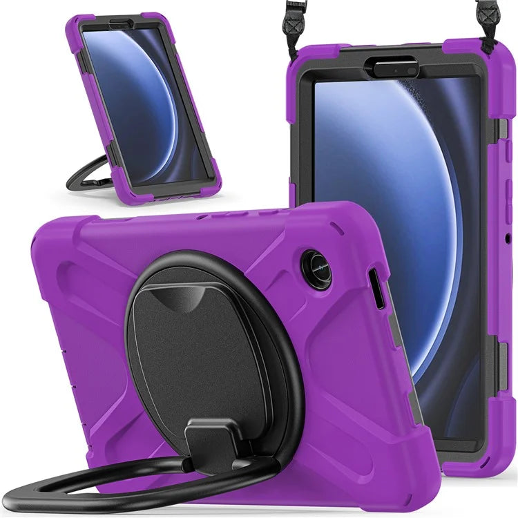 For Samsung Galaxy Tab A9 Case Rotary Kickstand PC+Silicone Cover with Shoulder Strap