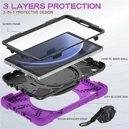 For Samsung Galaxy Tab A9 Case Rotary Kickstand PC+Silicone Cover with Shoulder Strap
