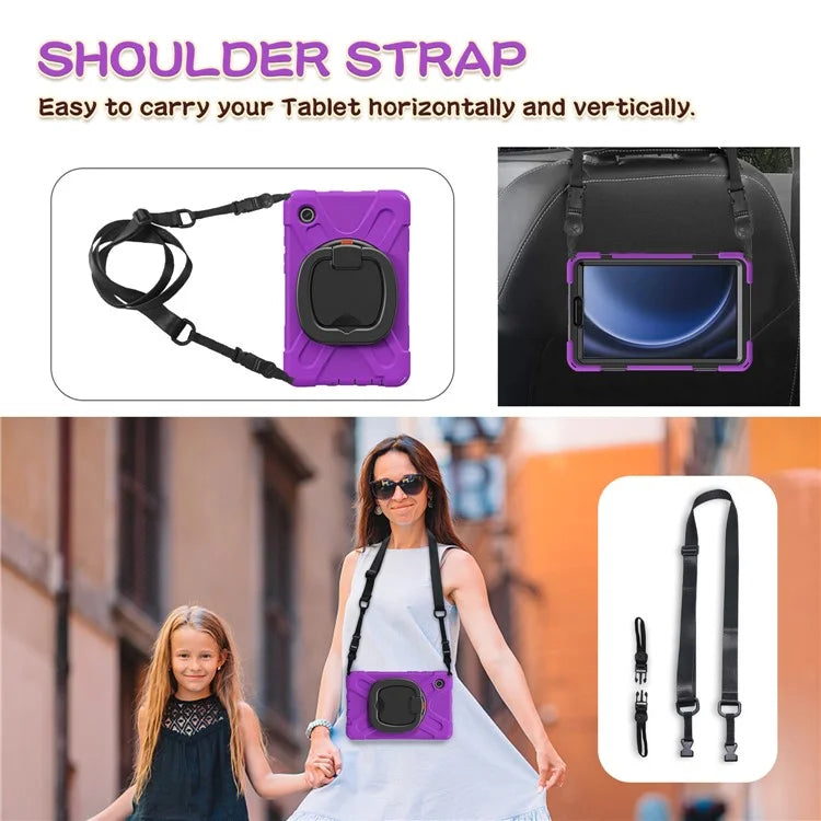 For Samsung Galaxy Tab A9 Case Rotary Kickstand PC+Silicone Cover with Shoulder Strap