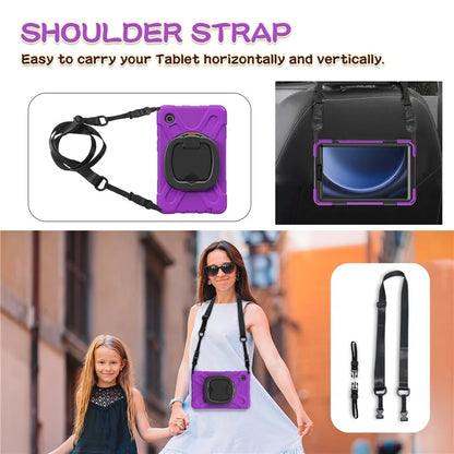 For Samsung Galaxy Tab A9 Case Rotary Kickstand PC+Silicone Cover with Shoulder Strap