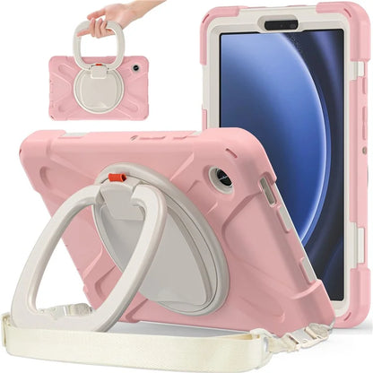 For Samsung Galaxy Tab A9 Case Rotary Kickstand PC+Silicone Cover with Shoulder Strap