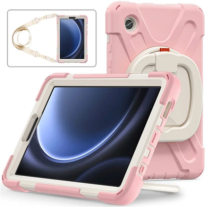 For Samsung Galaxy Tab A9 Case Rotary Kickstand PC+Silicone Cover with Shoulder Strap