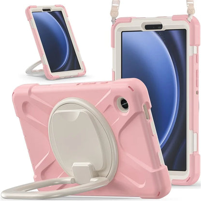 For Samsung Galaxy Tab A9 Case Rotary Kickstand PC+Silicone Cover with Shoulder Strap
