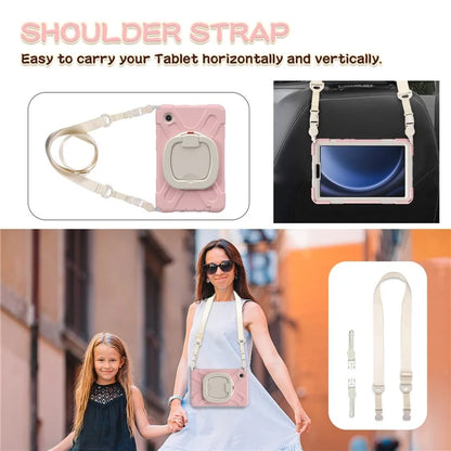 For Samsung Galaxy Tab A9 Case Rotary Kickstand PC+Silicone Cover with Shoulder Strap