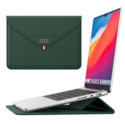 15 Inch Laptop Sleeve Case with Stand Feature PU Leather Storage Bag Slim Envelopeish Green