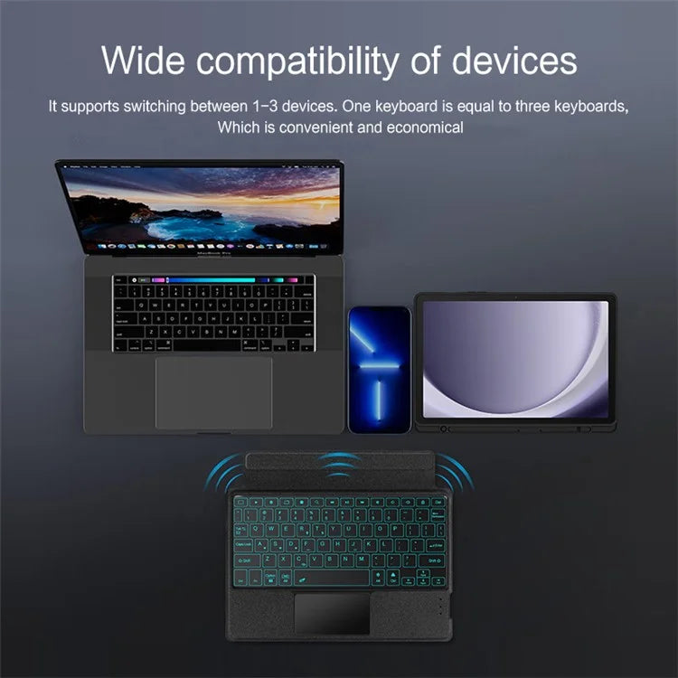 For Samsung Galaxy Tab A9+ Stand Leather Case + Detachable Bluetooth Keyboard with Backlight