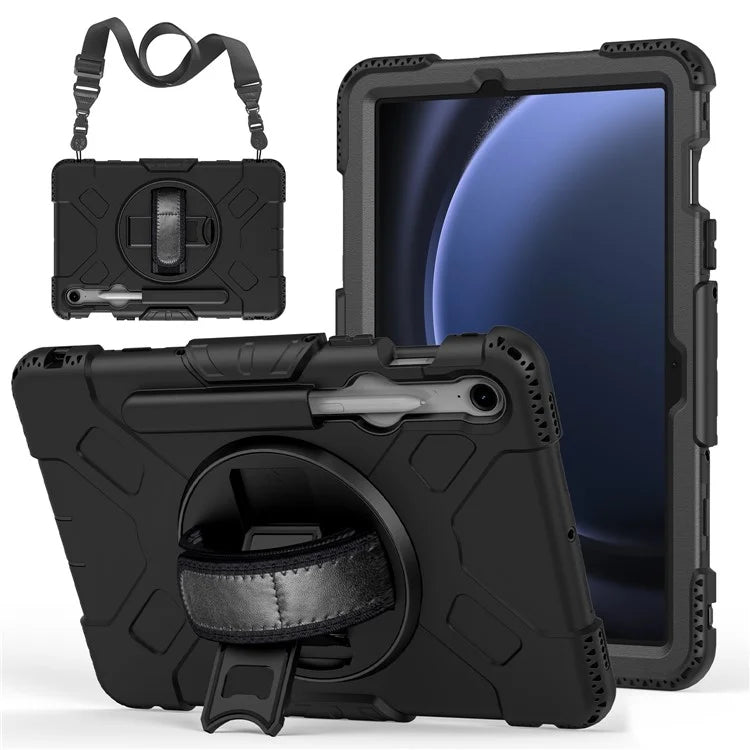 For Samsung Galaxy Tab S9 / S9 FE Kickstand Case Rotary Hand Strap Tablet Cover with Shoulder Strap