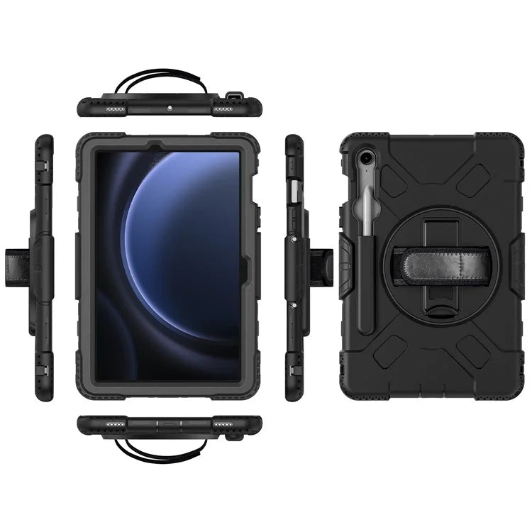 For Samsung Galaxy Tab S9 / S9 FE Kickstand Case Rotary Hand Strap Tablet Cover with Shoulder Strap