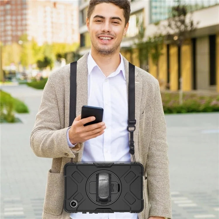 For Samsung Galaxy Tab A9 Case Hand Strap Kickstand Anti-drop Tablet Cover with Shoulder Strap