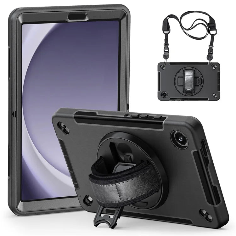 For Samsung Galaxy Tab A9 Case TPU+PC Kickstand Hand Strap Tablet Cover with Shoulder Strap