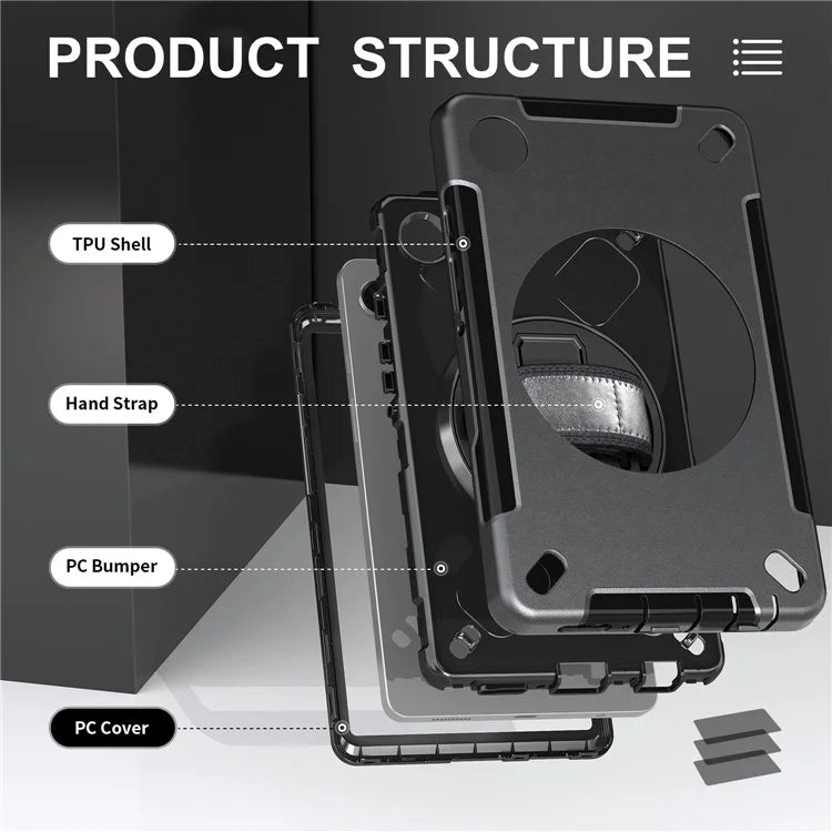 For Samsung Galaxy Tab A9 Case TPU+PC Kickstand Hand Strap Tablet Cover with Shoulder Strap