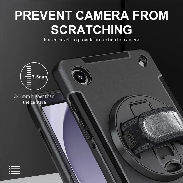 For Samsung Galaxy Tab A9 Case TPU+PC Kickstand Hand Strap Tablet Cover with Shoulder Strap