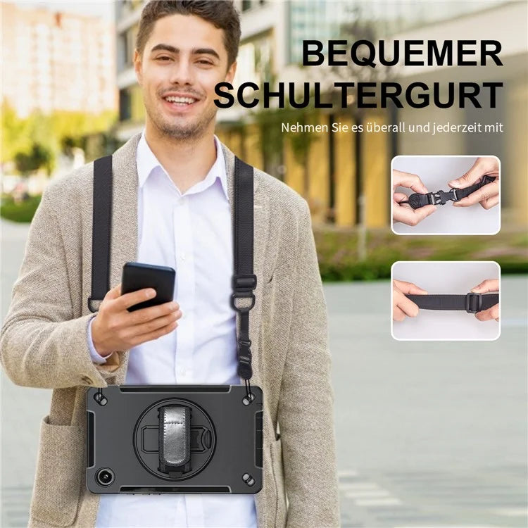 For Samsung Galaxy Tab A9 Case TPU+PC Kickstand Hand Strap Tablet Cover with Shoulder Strap