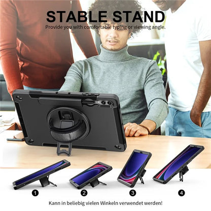 For Samsung Galaxy Tab S9+ Tablet Case Kickstand Pen Slot PC + TPU Cover with Shoulder Strap