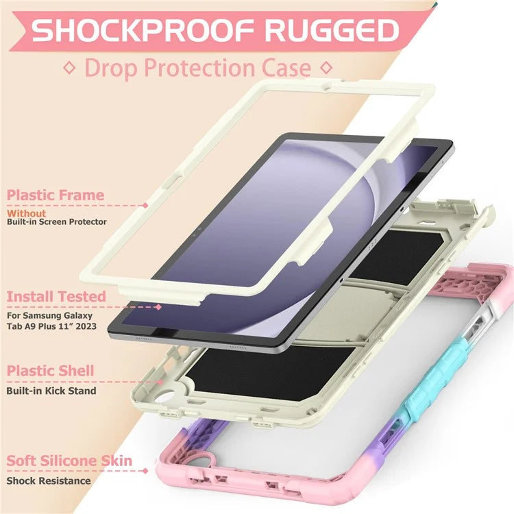 For Samsung Galaxy Tab A9+ (SM-X210 / X215 / X216) Defender Case Kickstand Tablet Cover with Shoulder Strap