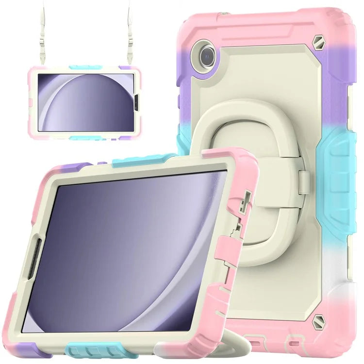 For Samsung Galaxy Tab A9 (SM-X110 / X115) Kickstand Cover Tablet Case with Shoulder Strap / PET Screen Protector