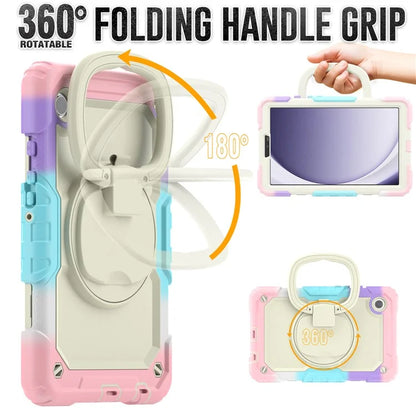 For Samsung Galaxy Tab A9 (SM-X110 / X115) Kickstand Cover Tablet Case with Shoulder Strap / PET Screen Protector
