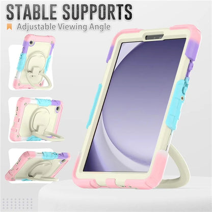 For Samsung Galaxy Tab A9 (SM-X110 / X115) Kickstand Cover Tablet Case with Shoulder Strap / PET Screen Protector