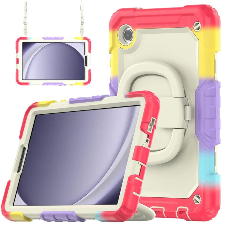 For Samsung Galaxy Tab A9 (SM-X110 / X115) Kickstand Cover Tablet Case with Shoulder Strap / PET Screen Protector