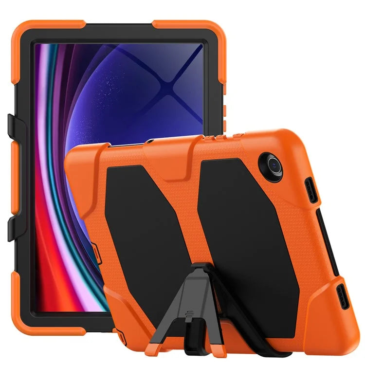 For Samsung Galaxy Tab A9+ SM-X210 SM-X216B SM-X215 PC+Silicone Tablet Case Dustproof Kickstand Cover with Shoulder Strap