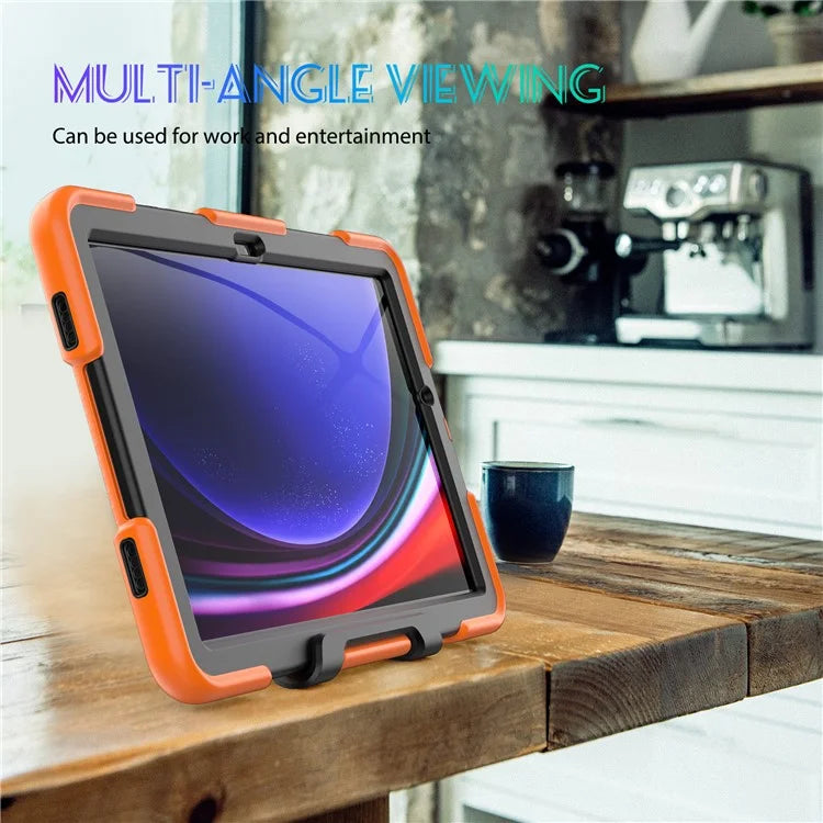 For Samsung Galaxy Tab A9+ SM-X210 SM-X216B SM-X215 PC+Silicone Tablet Case Dustproof Kickstand Cover with Shoulder Strap