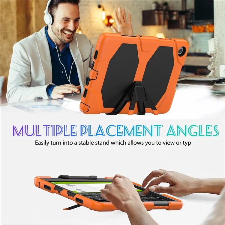 For Samsung Galaxy Tab A9+ SM-X210 SM-X216B SM-X215 PC+Silicone Tablet Case Dustproof Kickstand Cover with Shoulder Strap