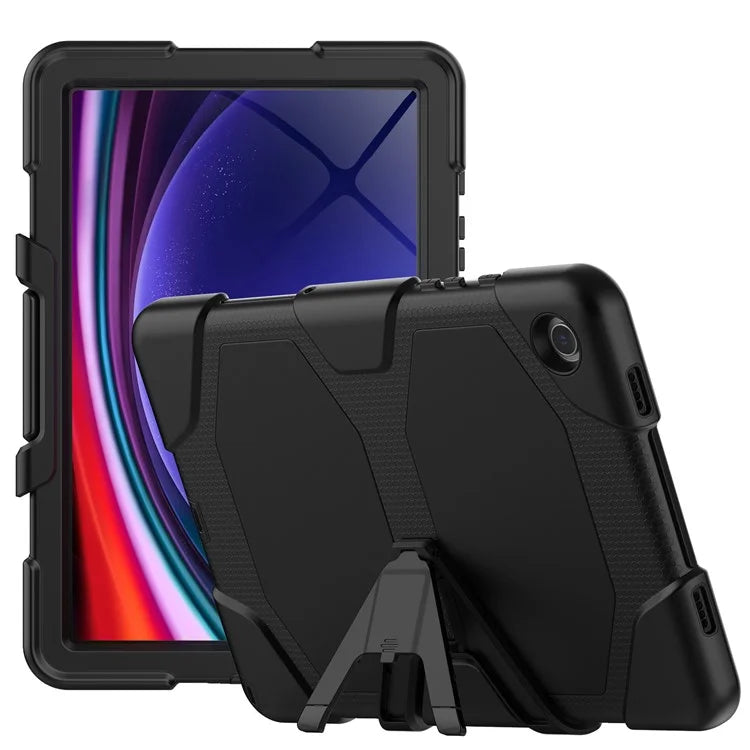 For Samsung Galaxy Tab A9+ SM-X210 SM-X216B SM-X215 PC+Silicone Tablet Case Dustproof Kickstand Cover with Shoulder Strap