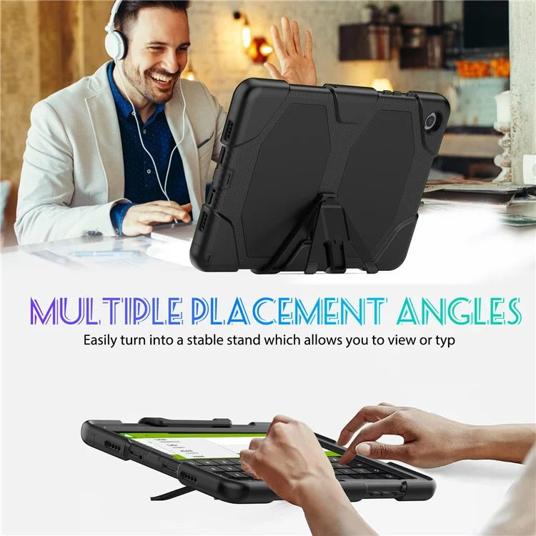 For Samsung Galaxy Tab A9+ SM-X210 SM-X216B SM-X215 PC+Silicone Tablet Case Dustproof Kickstand Cover with Shoulder Strap
