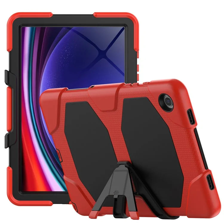 For Samsung Galaxy Tab A9+ SM-X210 SM-X216B SM-X215 PC+Silicone Tablet Case Dustproof Kickstand Cover with Shoulder Strap