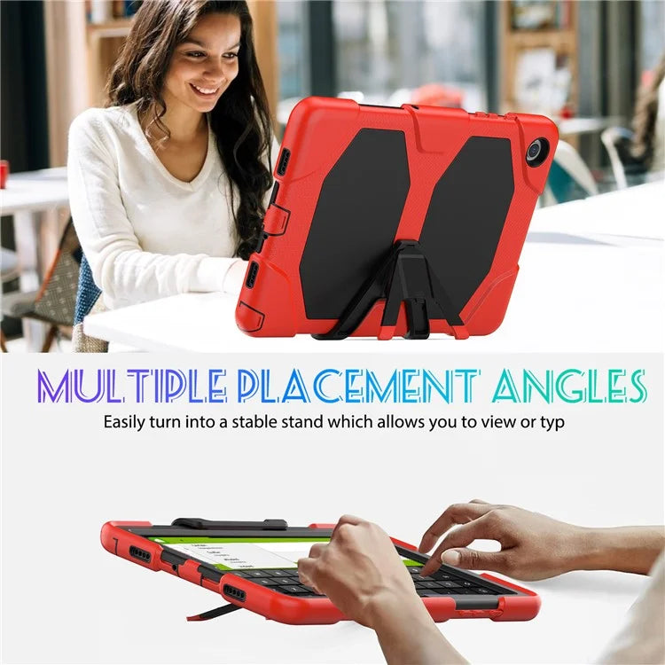 For Samsung Galaxy Tab A9+ SM-X210 SM-X216B SM-X215 PC+Silicone Tablet Case Dustproof Kickstand Cover with Shoulder Strap