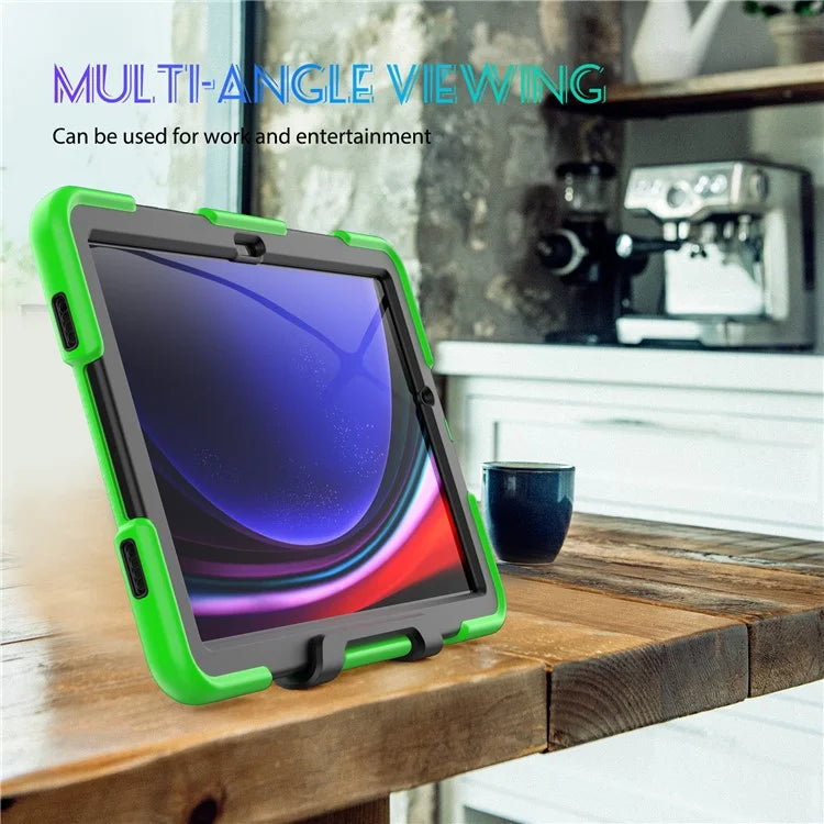 For Samsung Galaxy Tab A9+ SM-X210 SM-X216B SM-X215 PC+Silicone Tablet Case Dustproof Kickstand Cover with Shoulder Strap